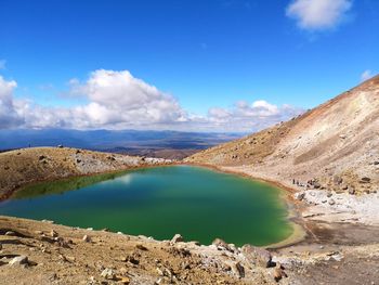 Scenic view of volcanic lakes against sky