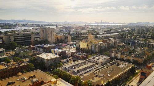 High angle view of cityscape against sky