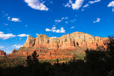 Rock formations on landscape against cloudy sky