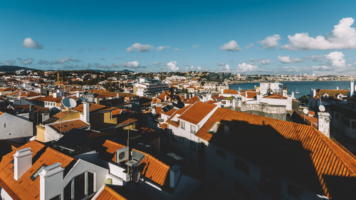 High angle view of townscape against sky