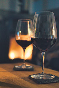 Close-up of wine glass on table