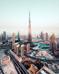 High angle view of buildings in city