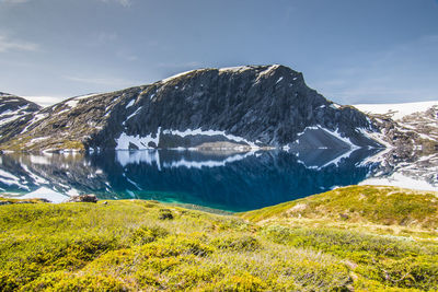 Scenic view of snowcapped mountains against sky