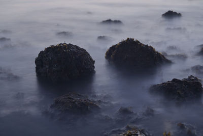 Rocks in sea against sky