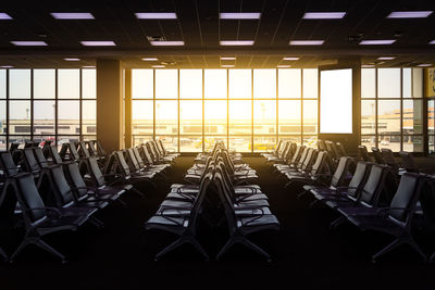 Empty seats in the departure lounge at the airport. tourism and departure concept.