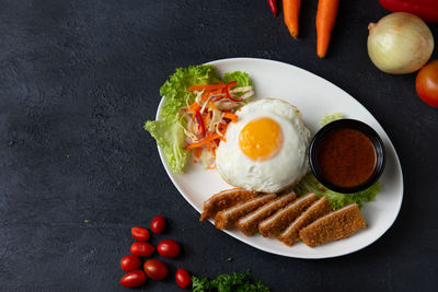 Directly above shot of breakfast served on table