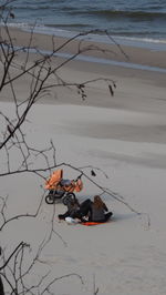 High angle view of crab on beach