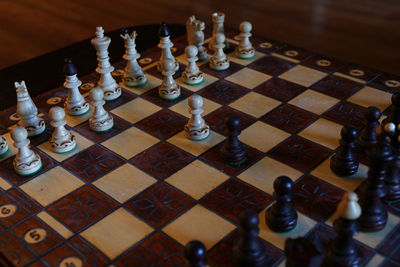 High angle view of chess board