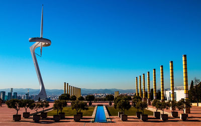 Street lights against clear blue sky