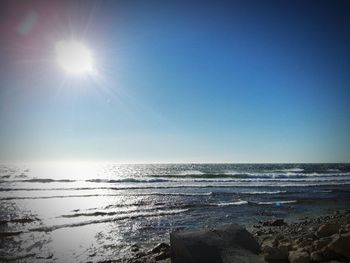 Scenic view of sea against clear blue sky