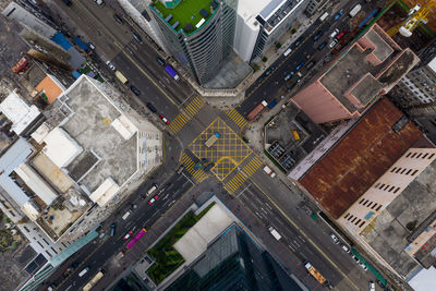 High angle view of modern buildings in city