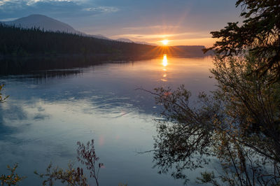 Scenic view of lake against sky during sunset