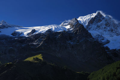 Scenic view of snowcapped mountains against clear sky