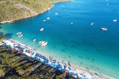 High angle view of people on beach