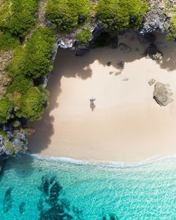 High angle view of person surfing in sea