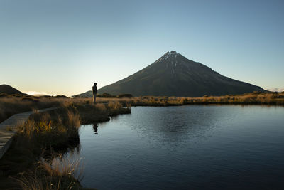 Scenic view of lake against clear sky