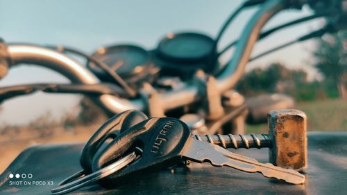 Close-up of chain on table