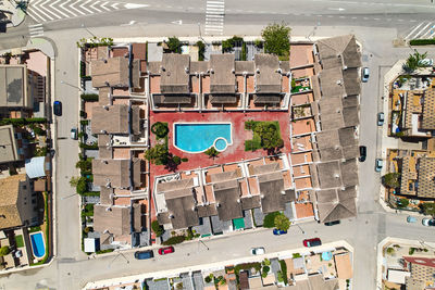 High angle view of buildings in city