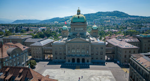 High angle view of buildings in city