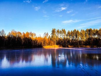 Scenic view of lake against sky at sunset