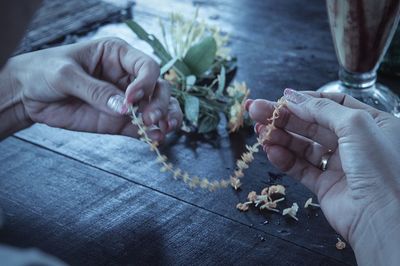 Close-up of hands working