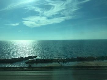 Scenic view of sea against blue sky