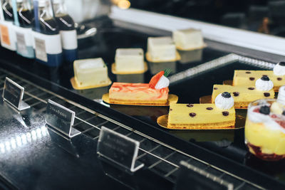 High angle view of dessert on table