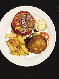 High angle view of food served in plate