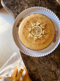 High angle view of cake on table