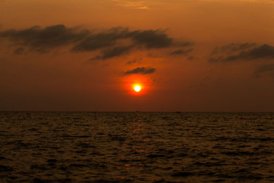 Scenic view of sea against orange sky