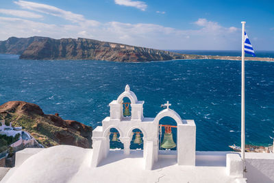 High angle view of bells against sea