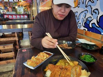 Man having food in restaurant