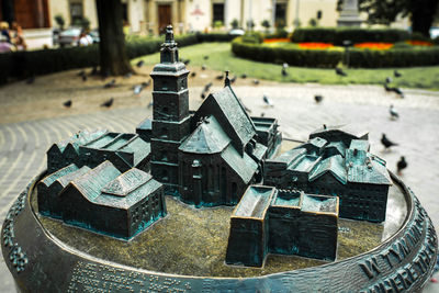 High angle view of old metal on table