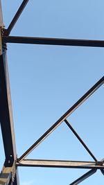 Low angle view of metallic structure against clear blue sky