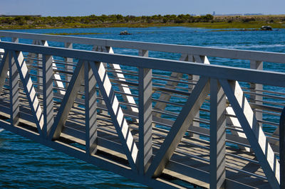 View of foot bridge over water