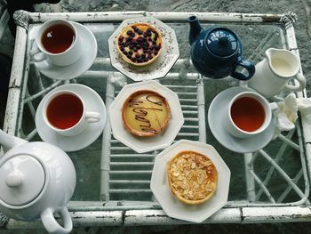 High angle view of breakfast on table