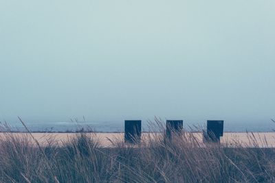 Scenic view of beach against clear sky