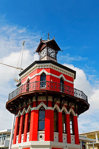 Low angle view of red building against sky