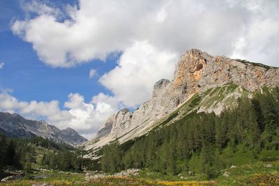 Scenic view of mountains against cloudy sky