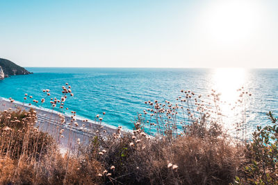 Scenic view of sea against clear sky