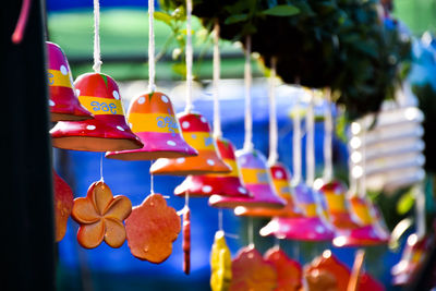 Close-up of decorations for sale