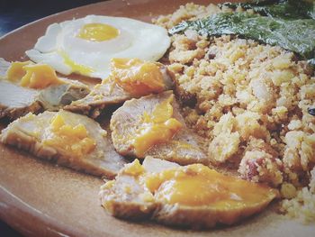 Close-up of breakfast served in plate