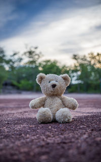 Close-up of stuffed toy on road