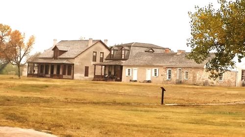 Houses on grassy field