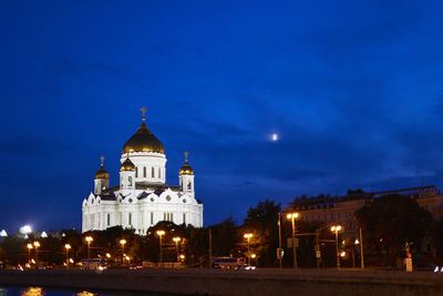 Illuminated church at night