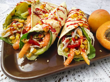High angle view of vegetables on plate