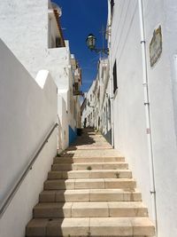 Low angle view of staircase amidst buildings