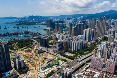 High angle view of buildings in city