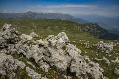 Scenic view of rocky mountains against sky