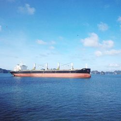 Nautical vessel on sea against sky